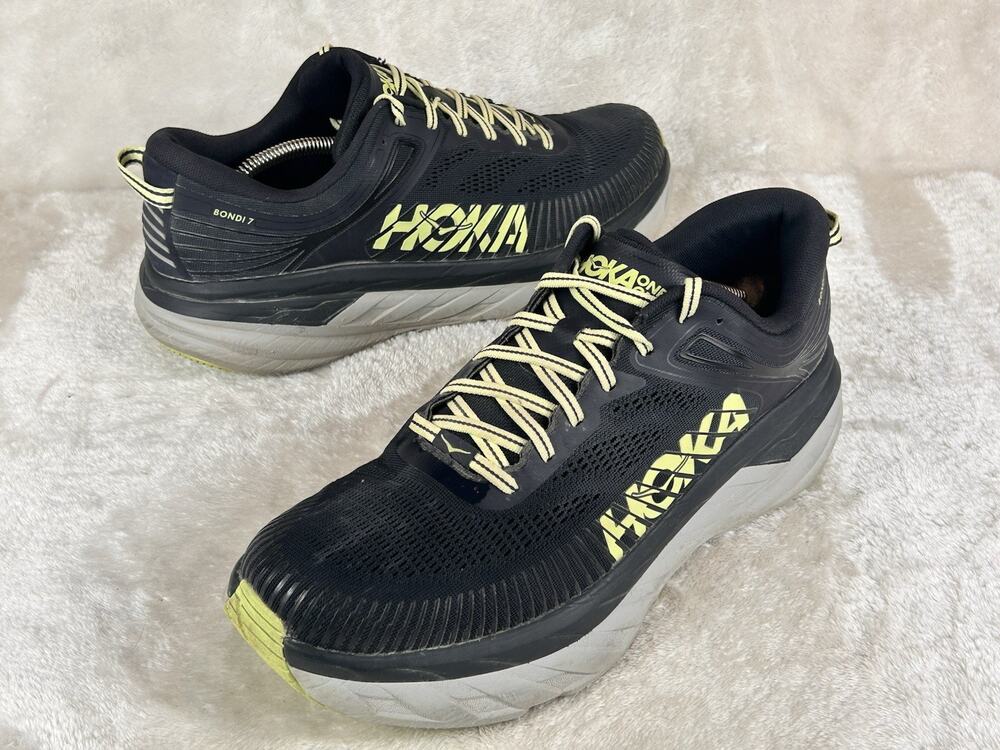Hoka One One Bondi 7 Running Shoes Mens Size 12 Black Sneakers 1110518 BGBT